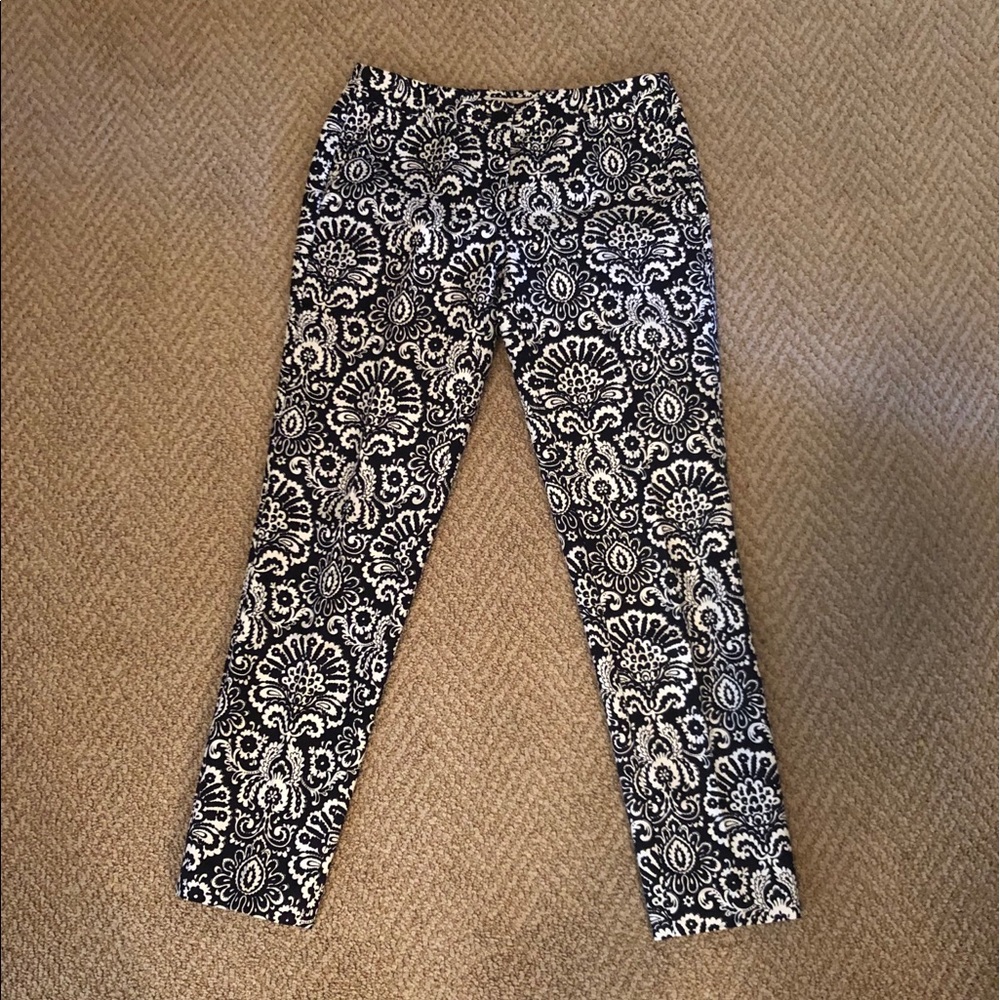 Michael Kors Black/White Paisley Slim Leg Pants • 0
